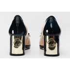 The Fano Beige Leather Cap Toe Block Heel Pump Women Shoe