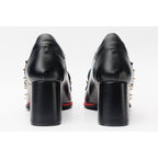 The Infanta Black Spike Leather Block Heel Pump Women Shoe
