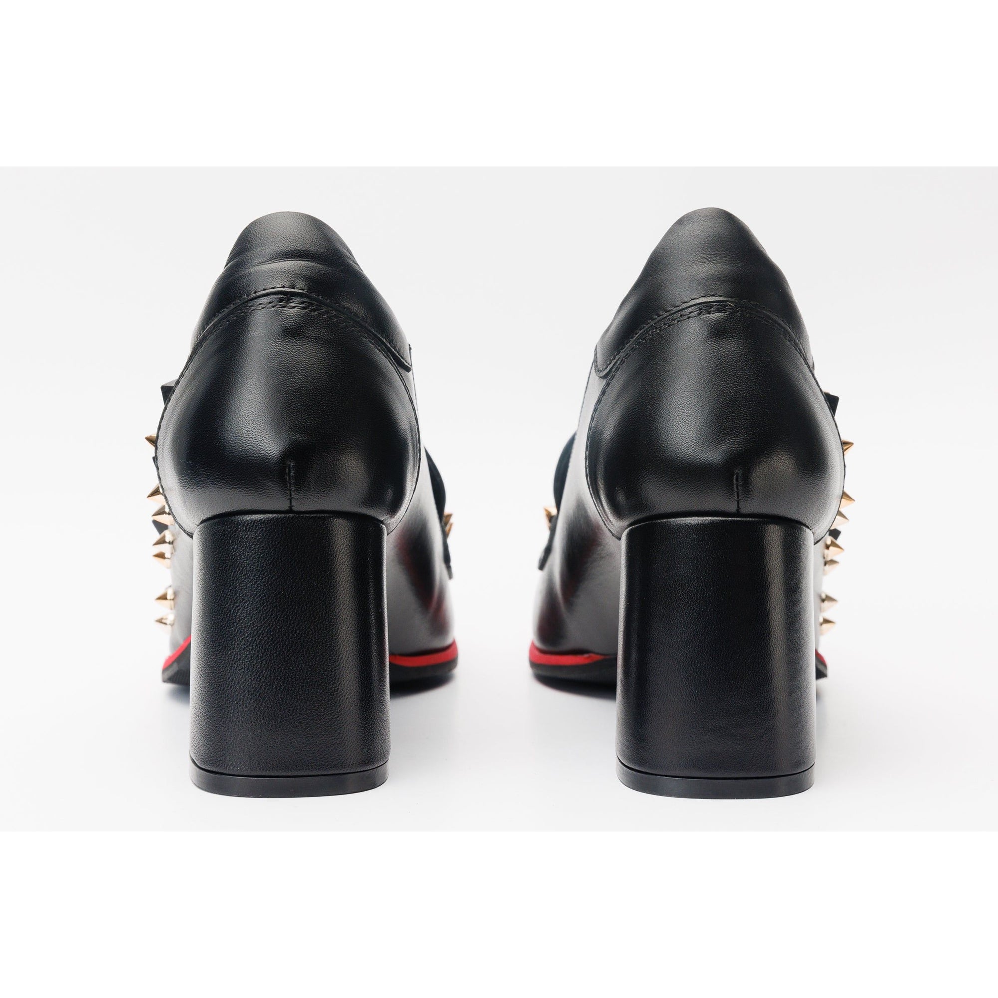 The Infanta Black Spike Leather Block Heel Pump Women Shoe