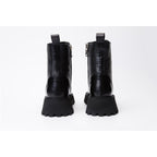 The Yildiz Black Leather Lace-Up Ankle Women  Boot With a Side Zipper