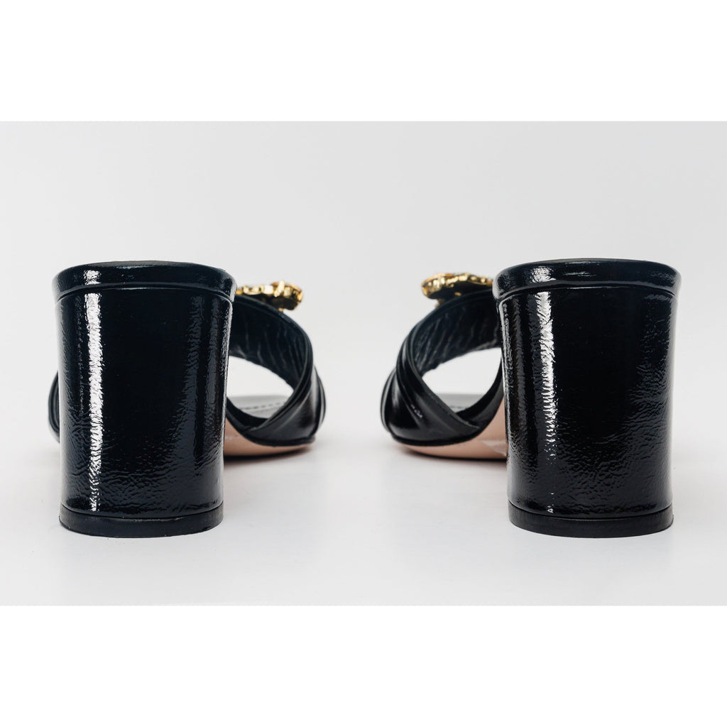 The Micro Black Leather Women Sandal