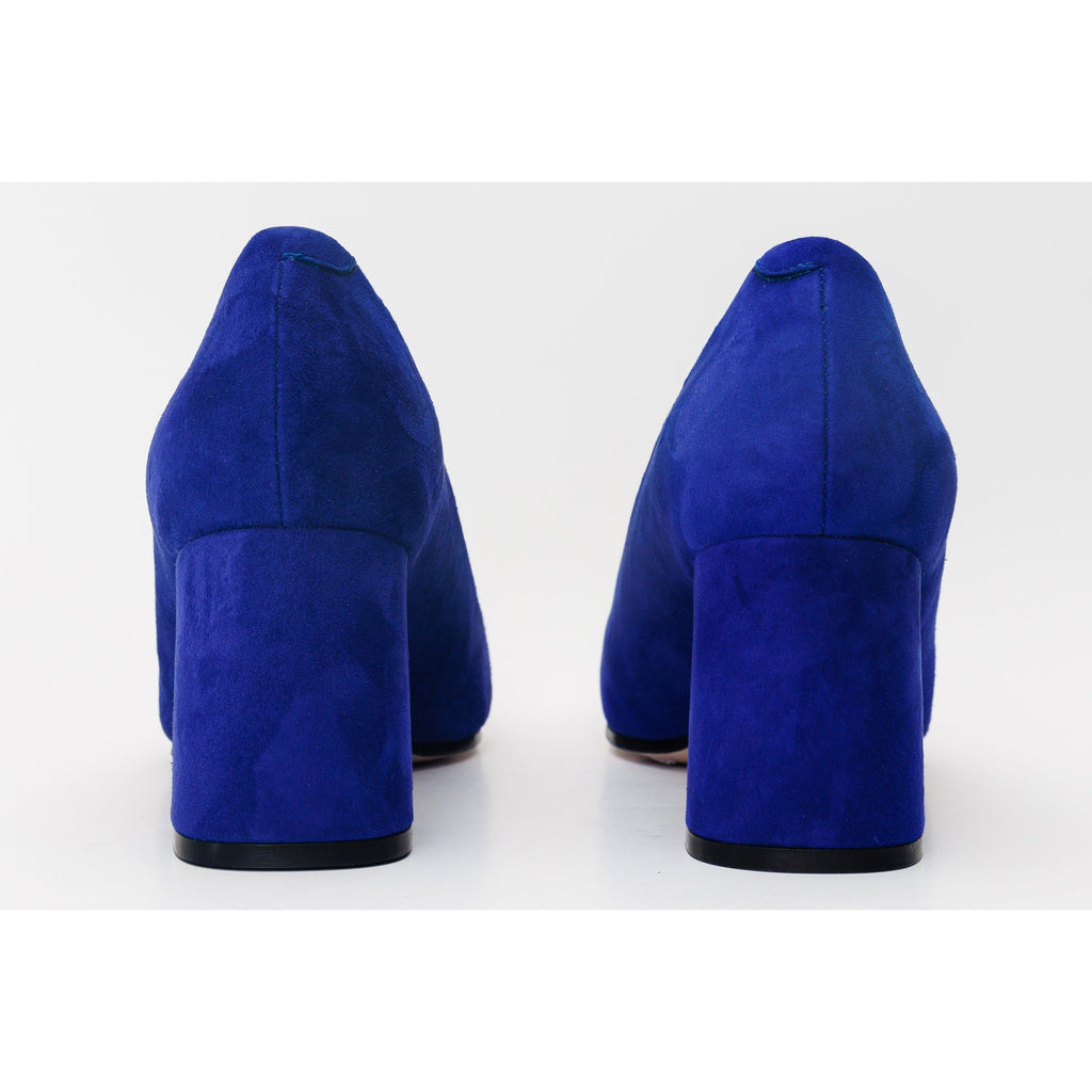 The California Sax Blue Suede Leather Block Heel Pump Women Shoe