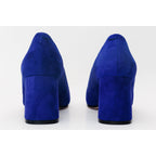 The California Sax Blue Suede Leather Block Heel Pump Women Shoe