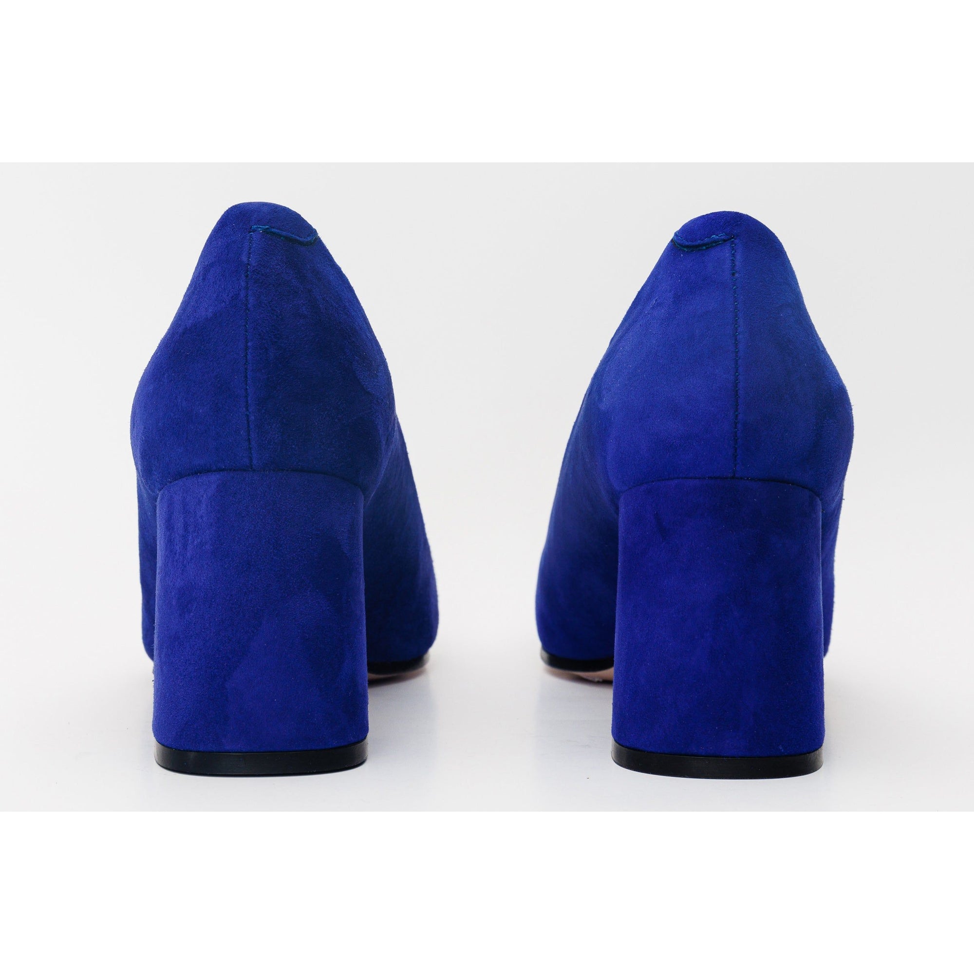 The California Sax Blue Suede Leather Block Heel Pump Women Shoe
