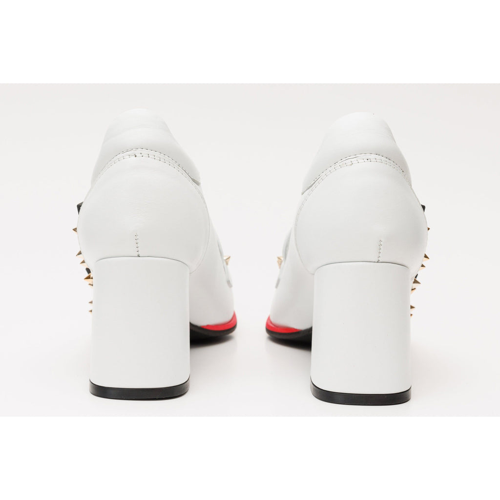 The Infanta White Spike Leather Block Heel Pump Women Shoe