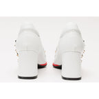 The Infanta White Spike Leather Block Heel Pump Women Shoe