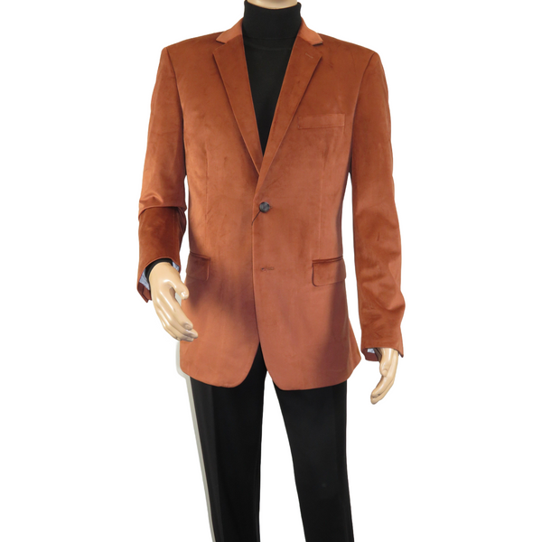 Men's Soft Velvet Sport Coat Jacket by BASSIRI Leonardi J1042 Cognac