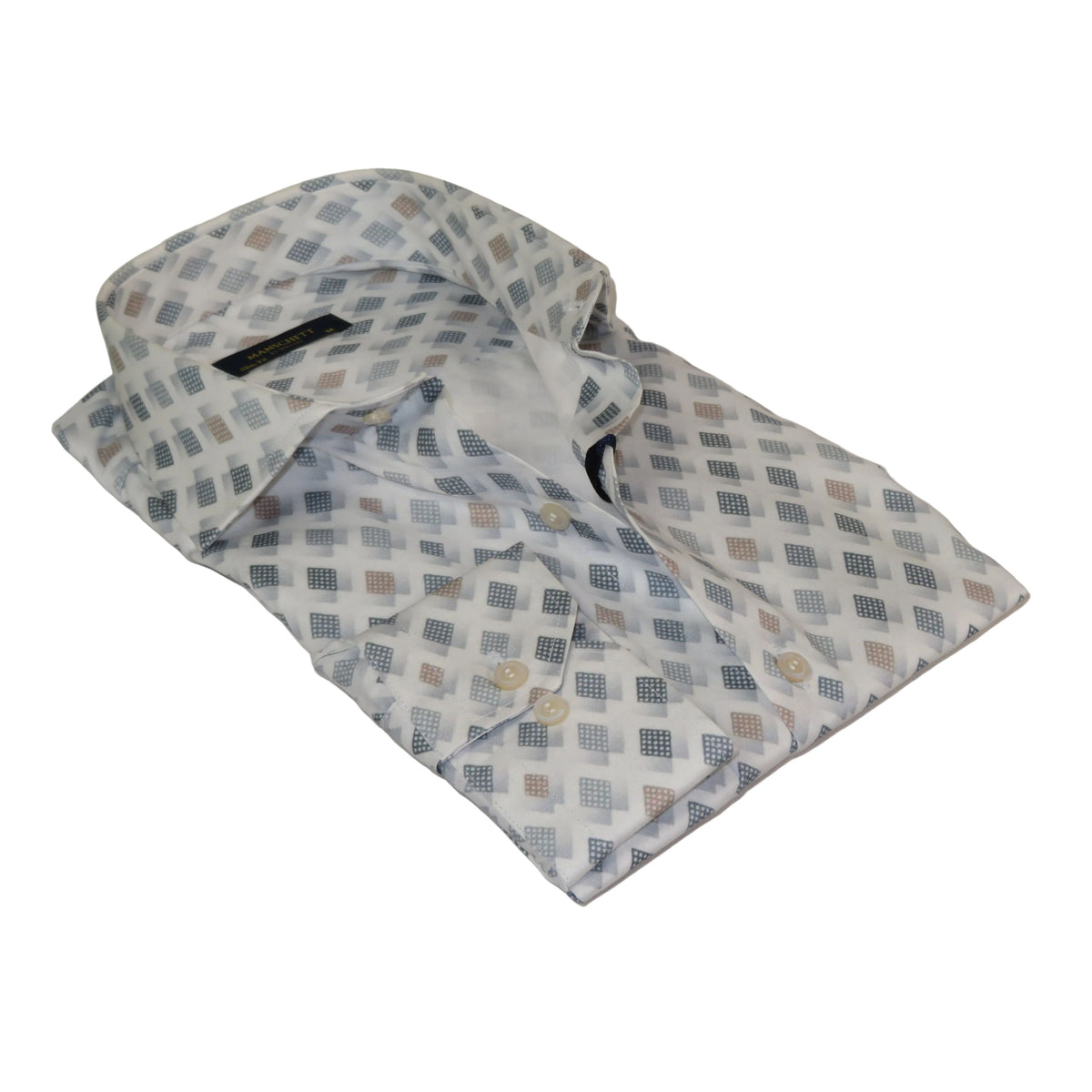 Mens 100% Cotton Shirt Manschett Turkey Slim Fit 5016-34 White/Gray Checker Diamond