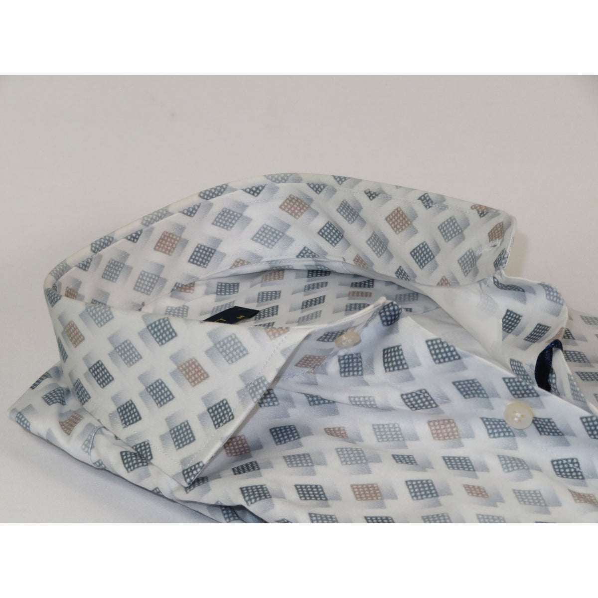 Mens 100% Cotton Shirt Manschett Turkey Slim Fit 5016-34 White/Gray Checker Diamond