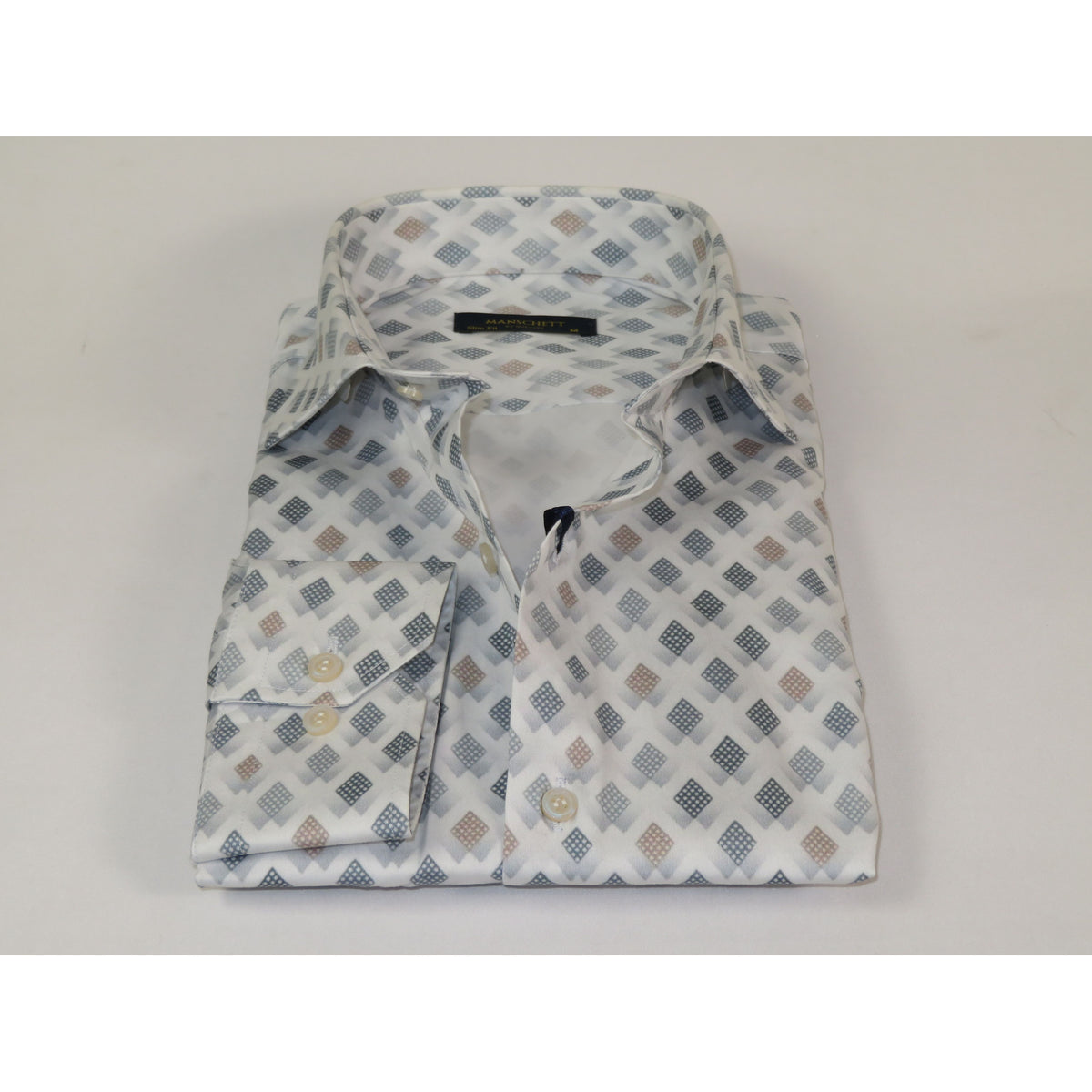 Mens 100% Cotton Shirt Manschett Turkey Slim Fit 5016-34 White/Gray Checker Diamond