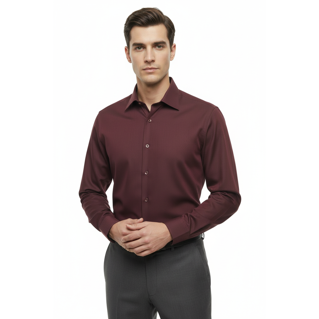Men's Shirt Hankie CASILA Turkey Cotton Blend Long Sleeves 501770-16 Burgundy