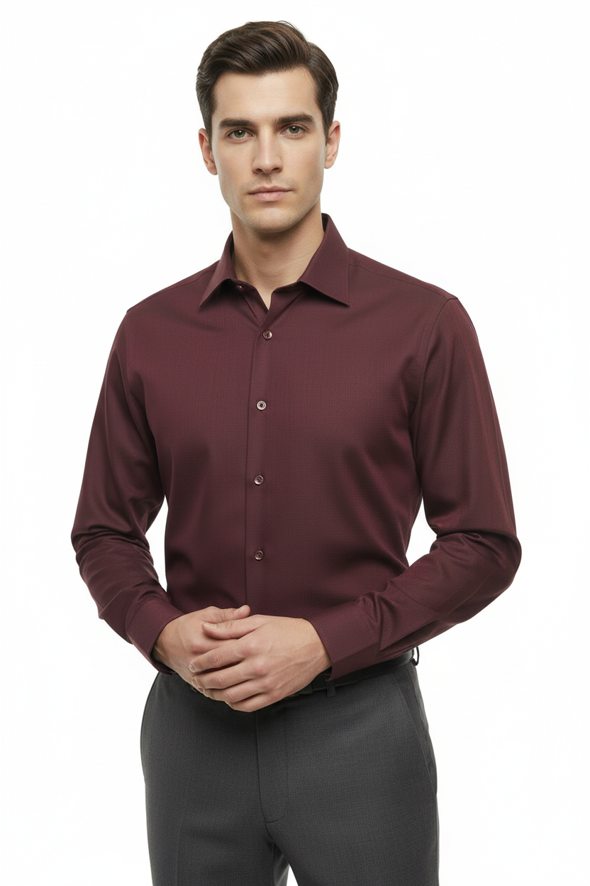 Men's Shirt Hankie CASILA Turkey Cotton Blend Long Sleeves 501770-16 Burgundy