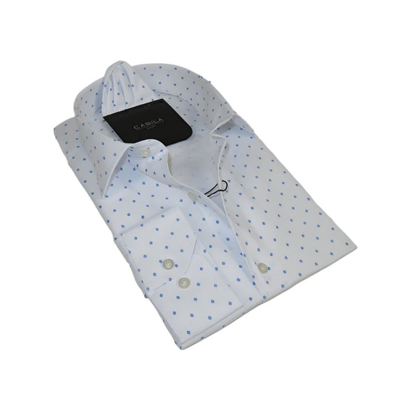 Men Shirt Hankie CASILA Turkey Cotton Blend 501850-01 White Blue Dots