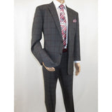 Men Renoir Suit Super 140 Wool Side Vent Classic Fit English Plaid 559-2 Gray