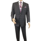 Men Renoir Suit Super 140 Wool Side Vent Classic Fit English Plaid 559-2 Gray