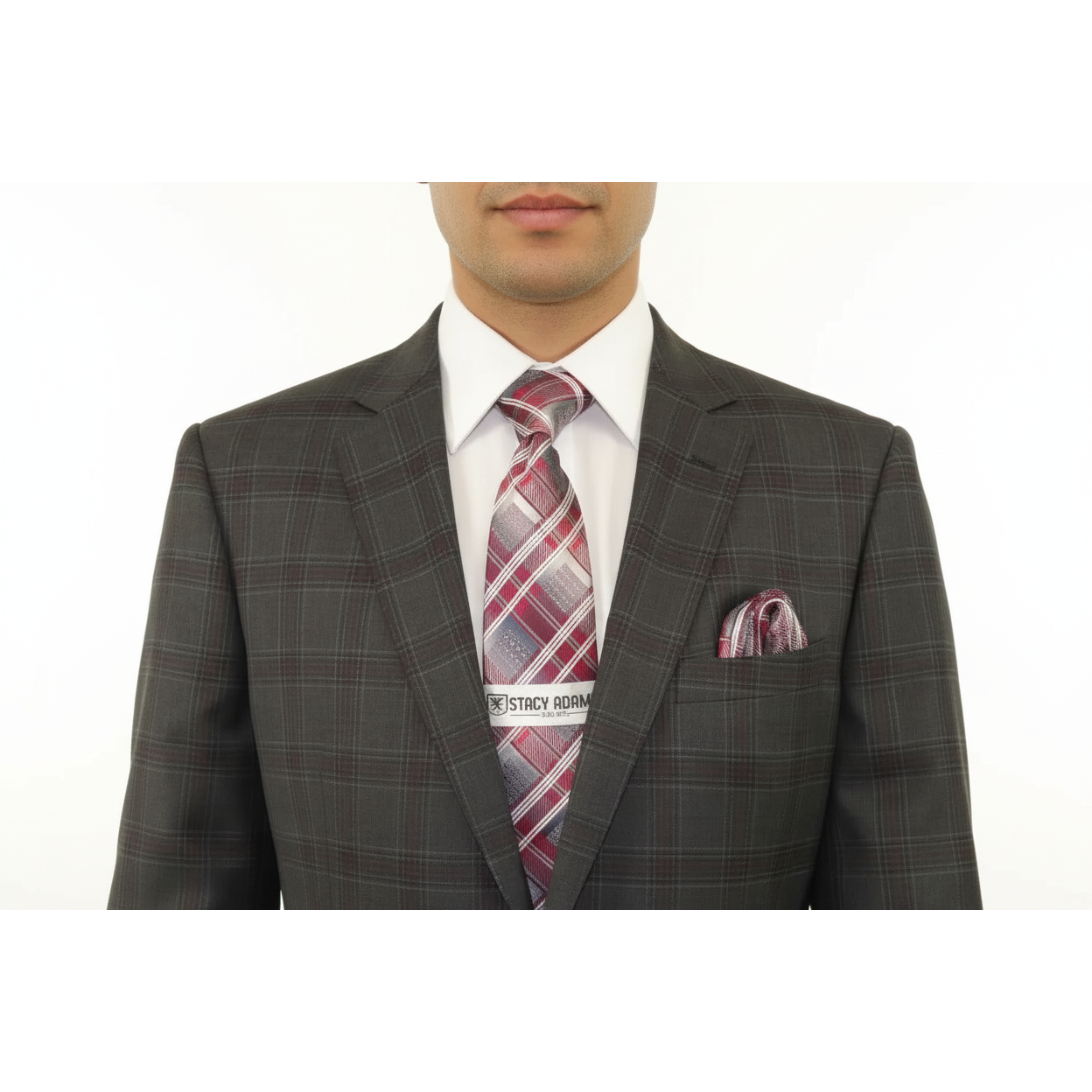 Men Renoir Suit Super 140 Wool Side Vent Classic Fit English Plaid 559-2 Gray