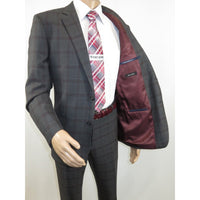 Men Renoir Suit Super 140 Wool Side Vent Classic Fit English Plaid 559-2 Gray