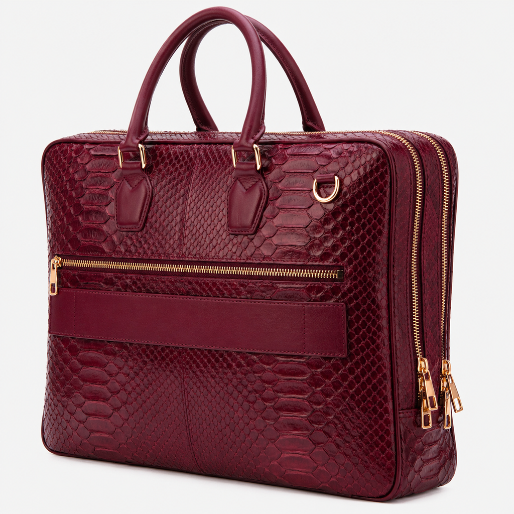 The Cortona Burgundy Snake Leather Men’s Laptop Briefcase
