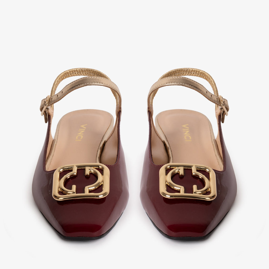 The Rosalinda Burgundy Patent Leather Women Flat Slingback Sandal