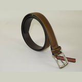 Men VALENTINI Stitched Leather Belt Classic Pin Buckle Business Dress V711 olive