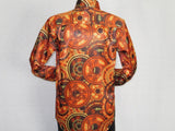 Men Oscar Banks Shirt Viscose Satin Silk Feel 6275-18 Rust Yellow African Print