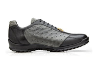 Mens Belvedere Lando Sneaker Walking Shoes Genuine Ostrich leg Black/Gray 33628