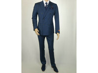 Men TALLIA Suit Wool Blend Sharkskin Texture Double Breasted Vsse2sqx0092 blue