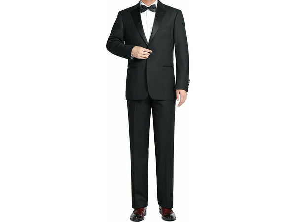Men Renoir Wool Wedding Tuxedo Two Button Notch Formal Satin Lapel 508-1 Black