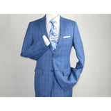 Men MANTONI Suit 100% Wool 2 Button Regular Fit Window Pane plaid M87181-1 blue