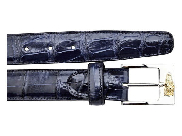 Men's Belvedere Genuine Alligator Belt Dressy Style 2008 Hand Made Navy Blue