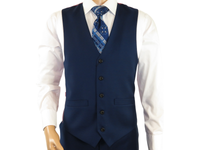 Men RENOIR Vest Wool 140 Adjustable ,V-Neck two Pocket Full Lining 508 Navy Blue