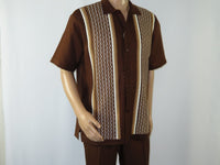Men Silversilk 2pc walking leisure suit Italian woven knits 3114 brown