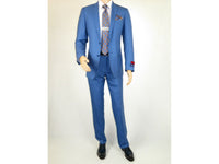 Men MANTONI Suit 100% Wool Textured Single Breasted Regular Fit M87183-2 Blue