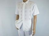 Men Silversilk 2pc walking leisure Matching Suit Italian woven knits 51016 White