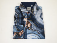 Mens Sports Shirt by DE-NIKO Long Sleeves Fashion Prints Soft Modal 1J021 Navy