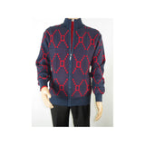 Men SILVERSILK Fancy Thick Sweater Jacket Zipper Pockets Mock Neck 4202 Navy Red