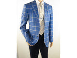 Men 100% Linen Sport Coat Plaid Design Jacket INSERCH Half Lined 561 Navy blue