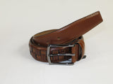 Men Genuine Leather Belt PIERO ROSSI Turkey Soft Full Grain Stitched #139 Cognac