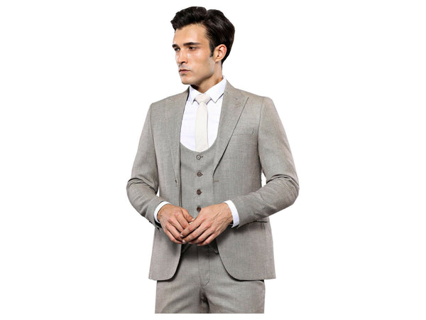 Men 3pc European Vested Suit WESSI by J.VALINTIN Extra Slim Fit JV45 Beige Brown