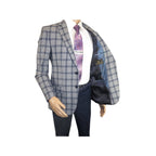 Men Sport Coat by Berlusconi Turkey Soft European Plaid #MK80 05 gray blue