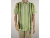 Mens Stacy Adams Italian Style Knit Woven Shirt Short Sleeves 3112 Olive Green