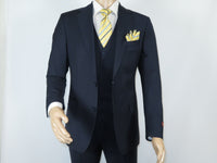 Men Suit BERLUSCONI Turkey 100% Italian Wool Super 180's Vested #Ber17 Navy Blue