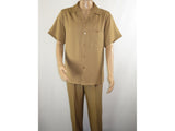 Men 2pc Walking Leisure Suit Short Sleeves By DREAMS 255-23 Solid Safari Tan