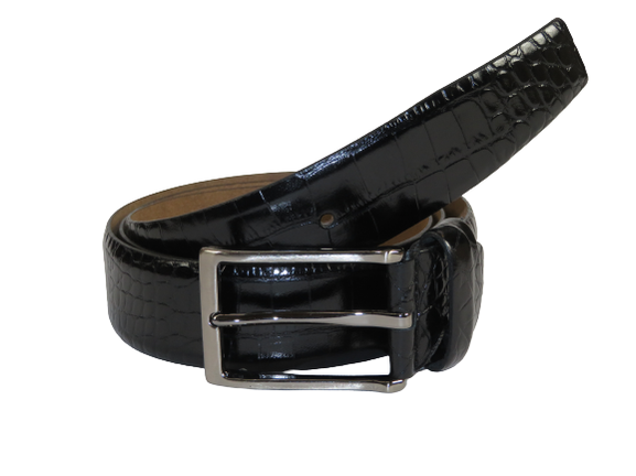 Men Genuine Leather Belt PIERO ROSSI Turkey Soft Crocodile print 1014 Black