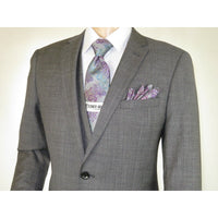 Men's Apollo King 3 piece Vested Business Suit Vested SL203 Gray Textured