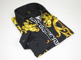 Men's Sports Shirt By Barocco Fashion Printed Long Sleeves Soft Feel EFS75 Black