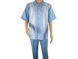 Men MONTIQUE 2pc Walking Leisure Suit Matching Set Short Sleeve 2227 C. Blue