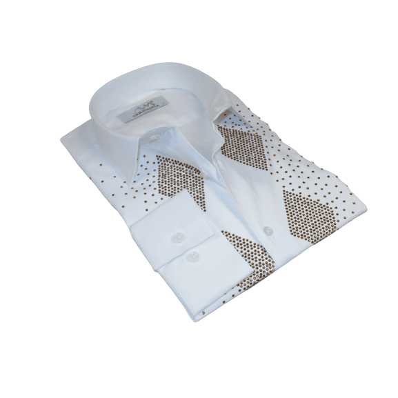 Men CEREMONIA Turkey Shirt 100% Cotton Fancy Rhine Stones #Rio 13 White Slim Fit