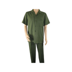 Men 2pc Walking Leisure Suit Short Sleeves By DREAMS 256-04 Solid Olive Green