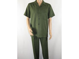 Men 2pc Walking Leisure Suit Short Sleeves By DREAMS 255-04 Solid Olive Green